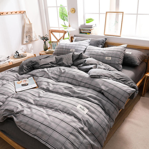 Apartment-Bettwäsche-Set aus Baumwolle, schmutzabweisend, modernes Design, kariert